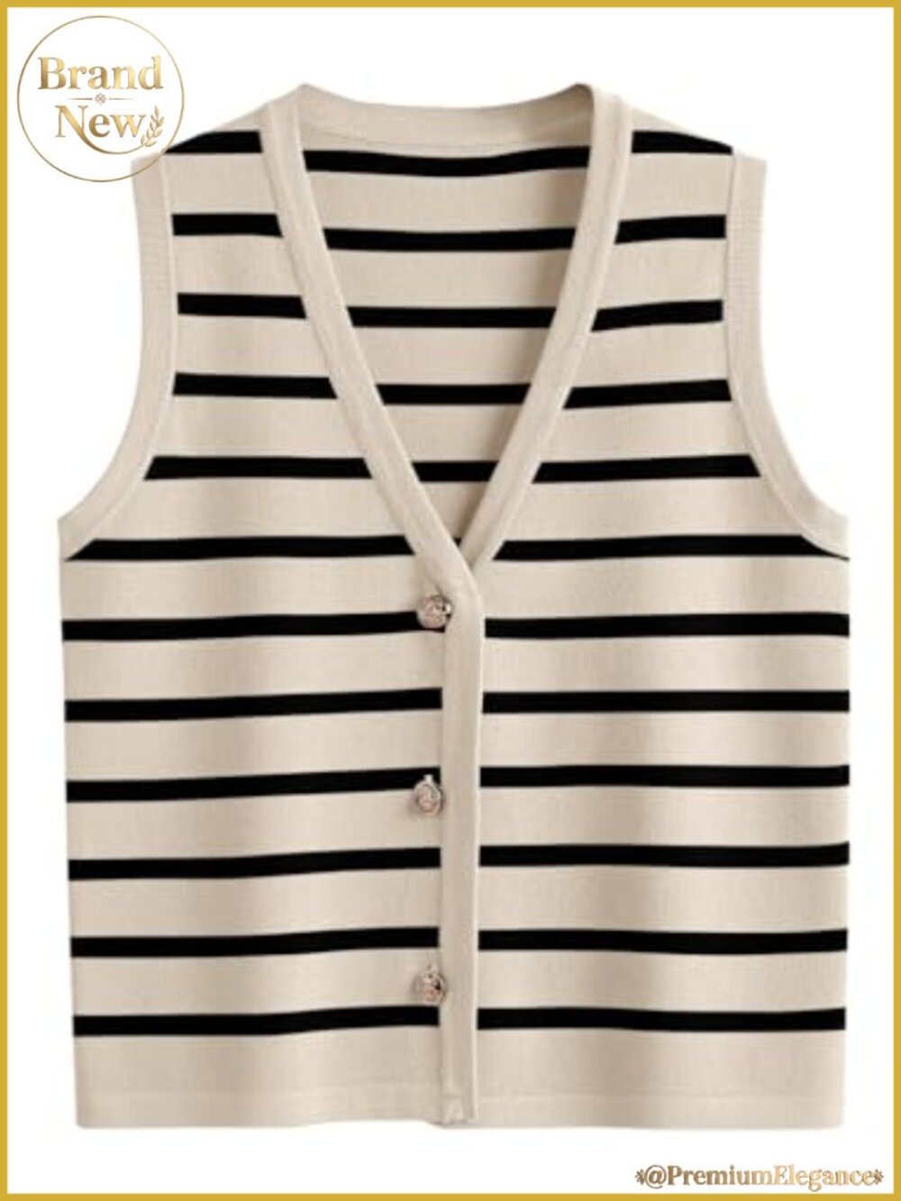 Striped Knit Vest Sleeveless V-Neck Button Up Tank Top Womens Casual